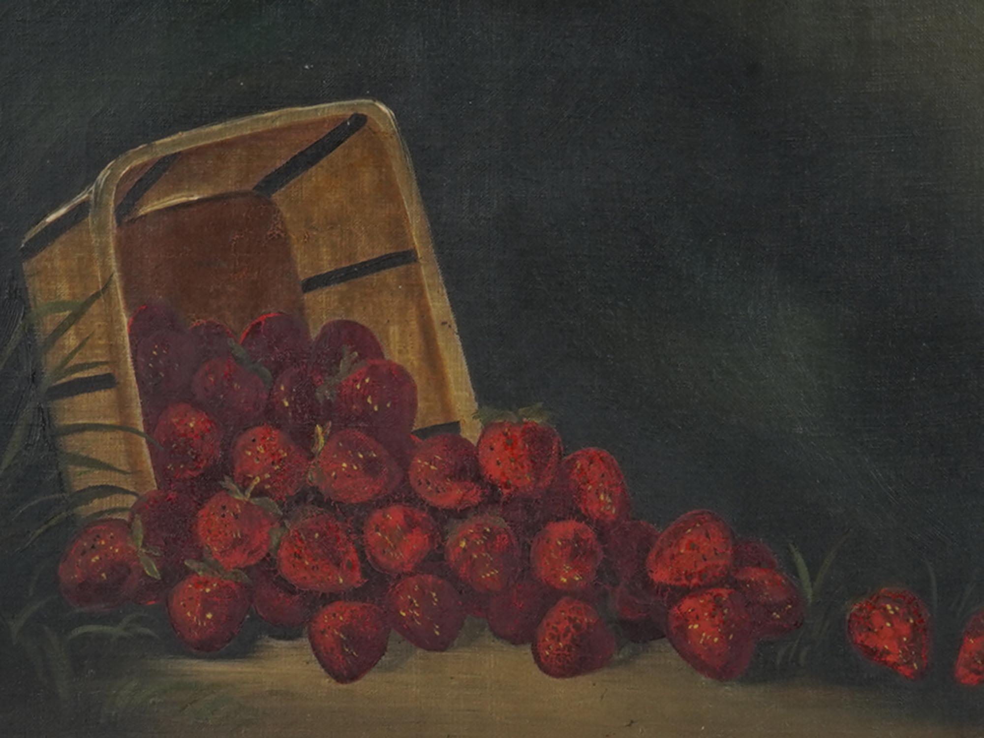 ANTIQUE OIL PAINTING STILL LIFE STRAWBERRY BASKET PIC-1